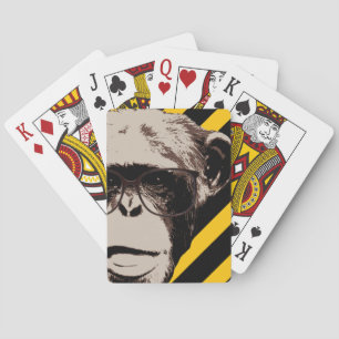 Funny Geek Chimp in Glasses Stripes Playing Cards
