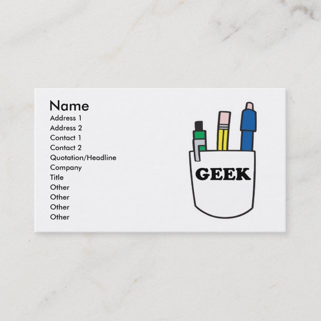 Funny GEEK Pocket Protector Business Cards (Front)