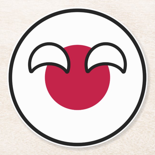 Funny Geeky Japan Countryball Flag Round Paper Coaster (Front)