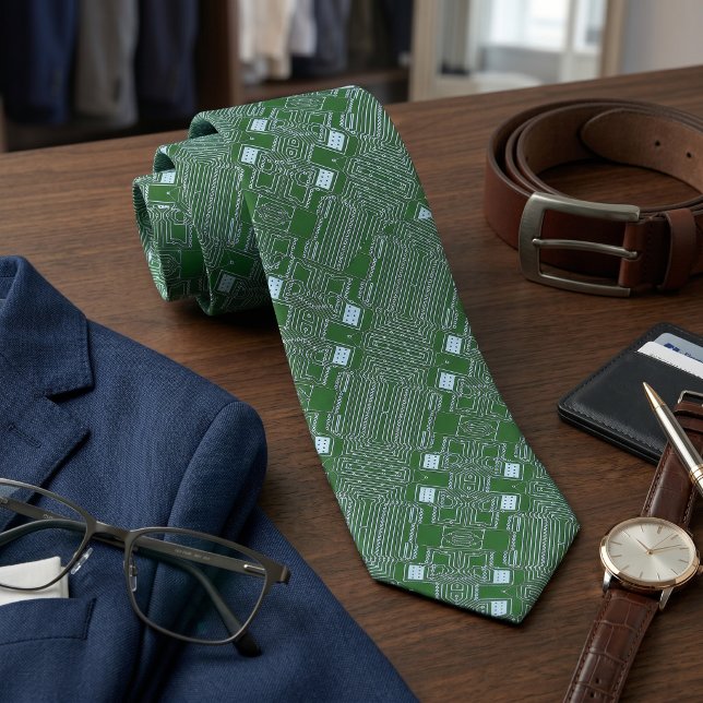 Funny Geeky Nerd Computer Circuit Board Pattern Tie (Creator Uploaded)