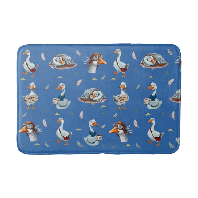 Funny Geese Pattern – Whimsical Goose Print Bath Mat (Front)