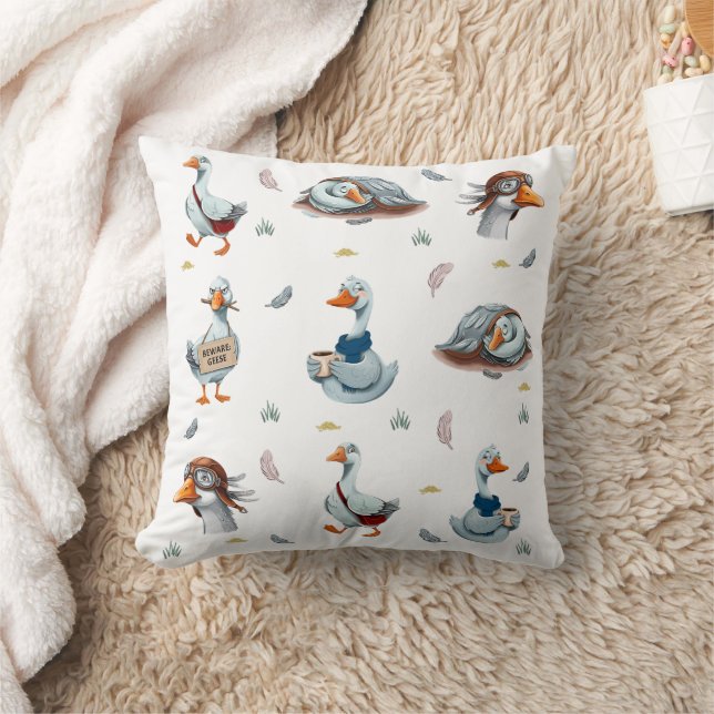 Funny Geese Pattern – Whimsical Goose Print Cushion (Blanket)