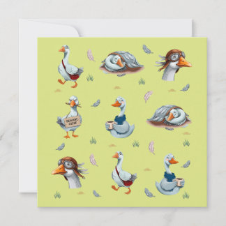 Funny Geese Pattern – Whimsical Goose Print Invitation