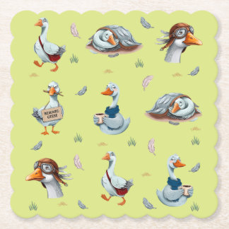 Funny Geese Pattern – Whimsical Goose Print Paper Coaster