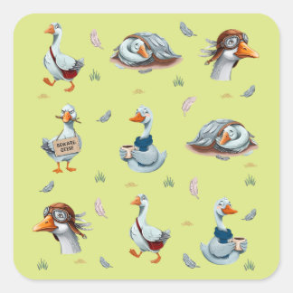 Funny Geese Pattern – Whimsical Goose Print Square Sticker
