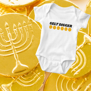 Funny Gelt Digger for Jewish Holiday Hanukkah  Baby Bodysuit