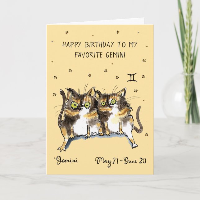 Funny Gemini card Zodiac Cat Star sign horoscope (Front)