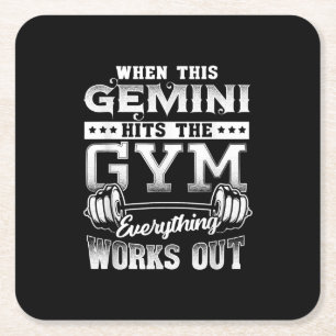 Funny Gemini Gym Workout Design Square Paper Coaster