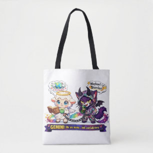 Funny Gemini Zodiac Duality Angel Lamb and Chaos Tote Bag