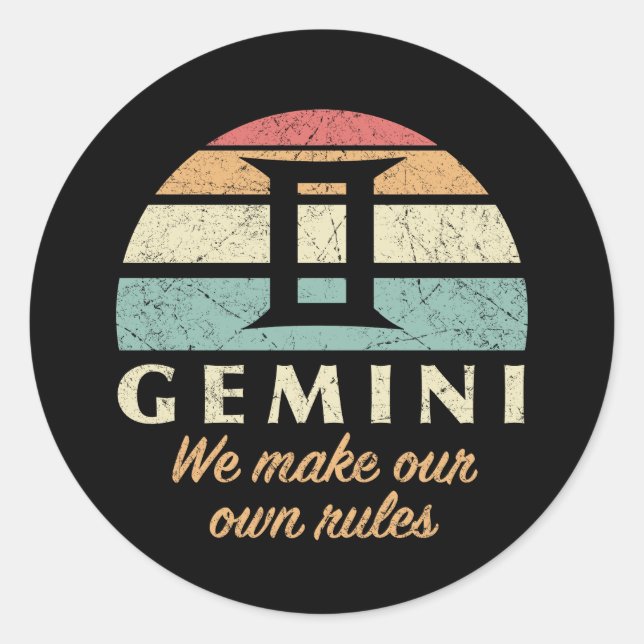 Funny Gemini Zodiac Rules Classic Round Sticker (Front)