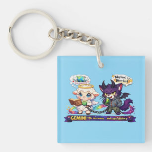 Funny Gemini Zodiac Twins - Angel Sheep and Chaos Key Ring
