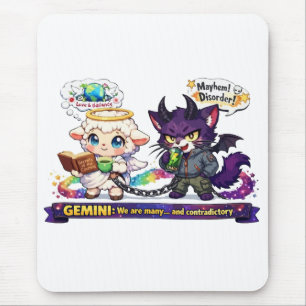 Funny Gemini Zodiac Twins - Angel Sheep and Chaos Mouse Pad