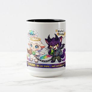 Funny Gemini Zodiac Twins - Angel Sheep and Chaos Two-Tone Coffee Mug