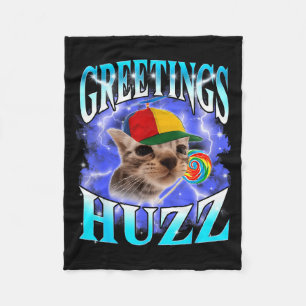 Funny Gen Z Gen Alpha Slang Cat Meme Greetings Huz Fleece Blanket
