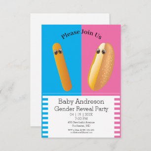 Funny Gender Reveal 🌭 Dancing Hot Dog Baby Shower Invitation
