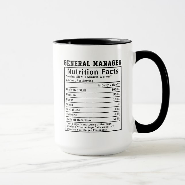 Funny General Manager Nutrition Facts Boss Gift Mug (Right)