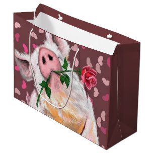 Funny Gentleman Pig with Rose Gift Bag