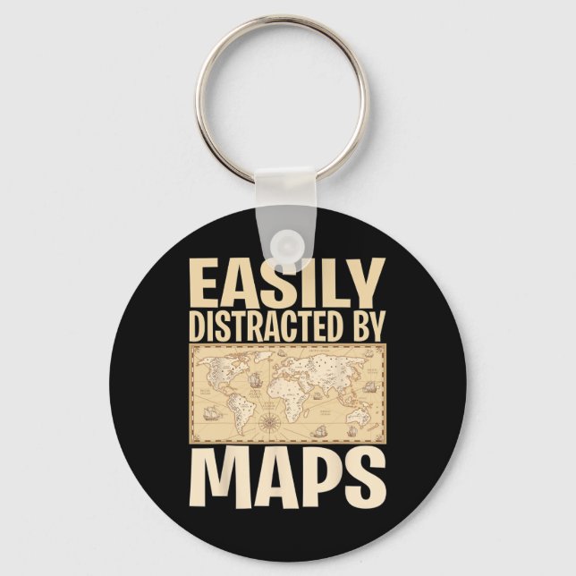Funny Geography Teacher - Easily Distracted By Map Key Ring (Front)