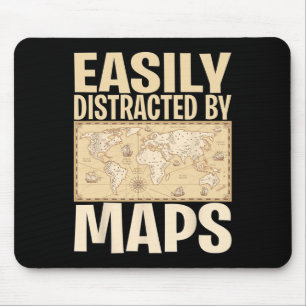 Funny Geography Teacher - Easily Distracted By Map Mouse Pad