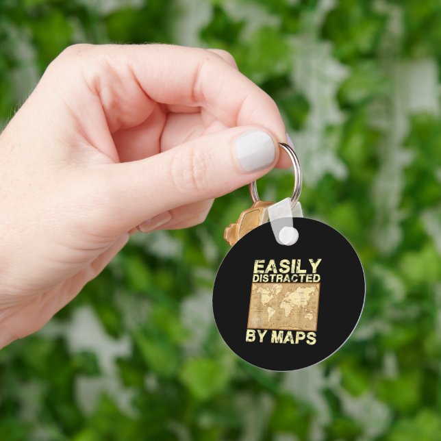 Funny Geography Teacher Easily Distracted By Maps Key Ring (Hand)