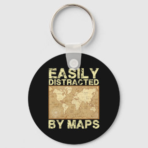 Funny Geography Teacher, Easily Distracted By Maps Key Ring