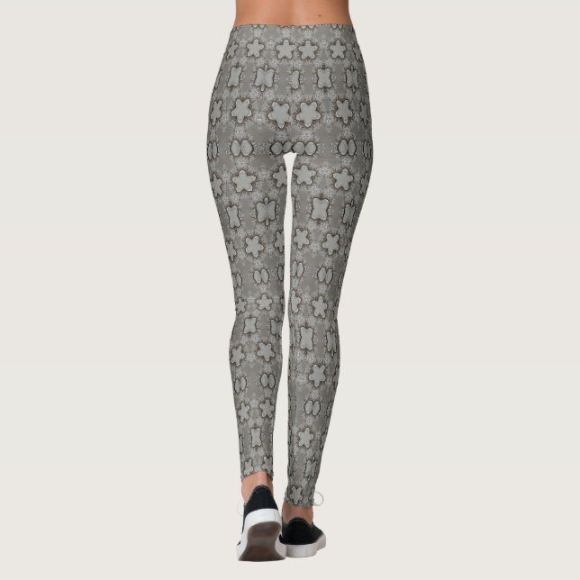 Funny Geometric Pattern with Stars Silver Grey Leggings (Back)