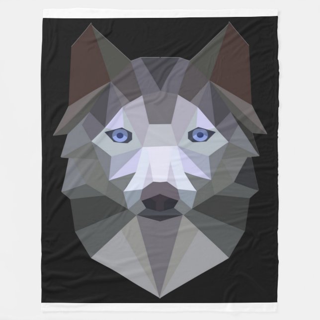 Funny Geometry Husky Face Gifts Lover Fleece Blanket (Front)