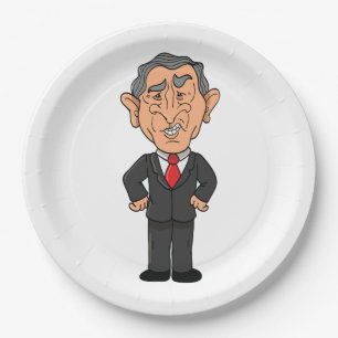 Funny George W Bush Political Caricature Paper Plate