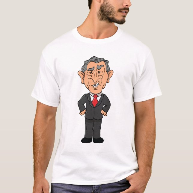 Funny George W Bush Political Caricature T-Shirt (Front)
