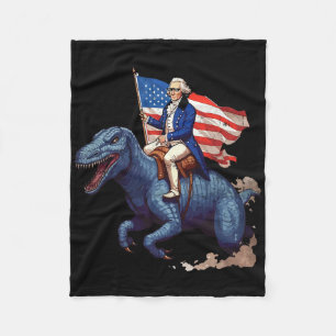 Funny George Washington Riding A Tyrannosaurus Rex Fleece Blanket