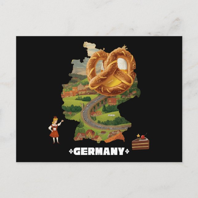 Funny German Giant Pretzel Black Forest Cake Postcard (Front)