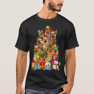 Funny German Shepherd Christmas Tree Lights Dog Lo T-Shirt