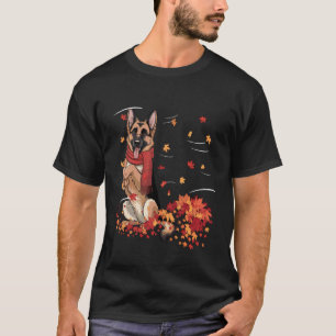 Funny German Shepherd Dog Fall Scarf Dogs Autumn L T-Shirt