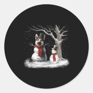 Funny German Shepherd Dog In The Snow Tree Christm Classic Round Sticker