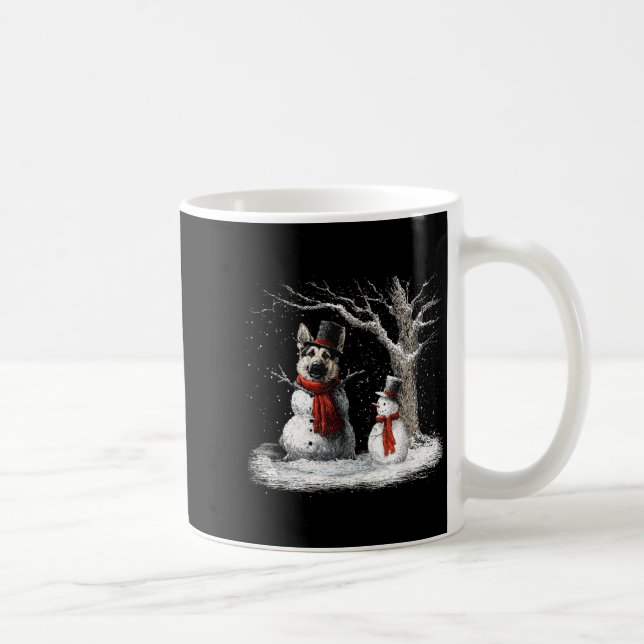 Funny German Shepherd Dog In The Snow Tree Christm Coffee Mug (Right)