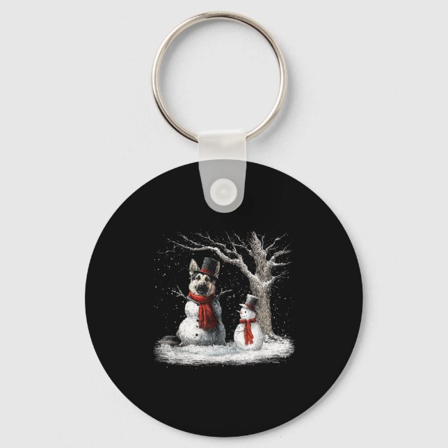 Funny German Shepherd Dog In The Snow Tree Christm Key Ring (Front)