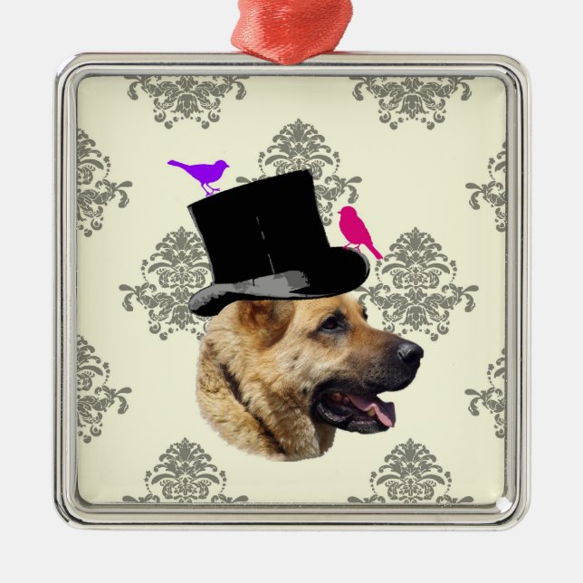 Funny German shepherd dog Metal Tree Decoration (Front)