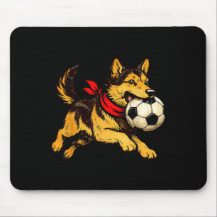 Funny German Shepherd Dog Playing Soccer Game Day Mouse Pad
