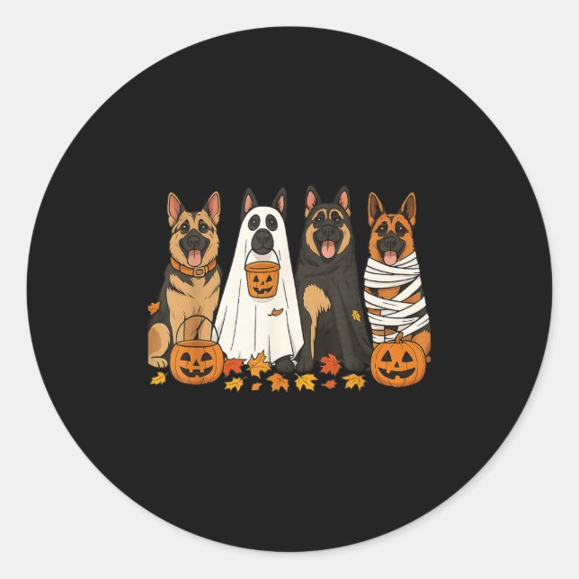 Funny German Shepherd Dogs Dressed As Ghost Soky H Classic Round Sticker (Front)