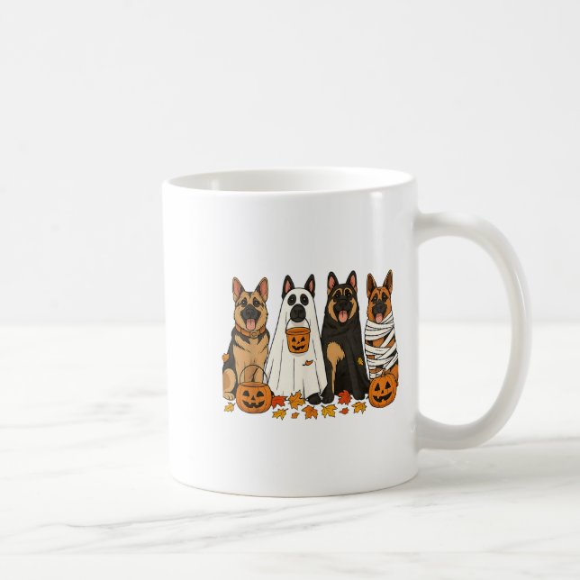 Funny German Shepherd Dogs Dressed As Ghost Soky H Coffee Mug (Right)