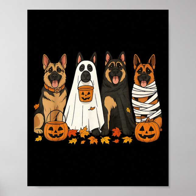 Funny German Shepherd Dogs Dressed As Ghost Soky H Poster (Front)