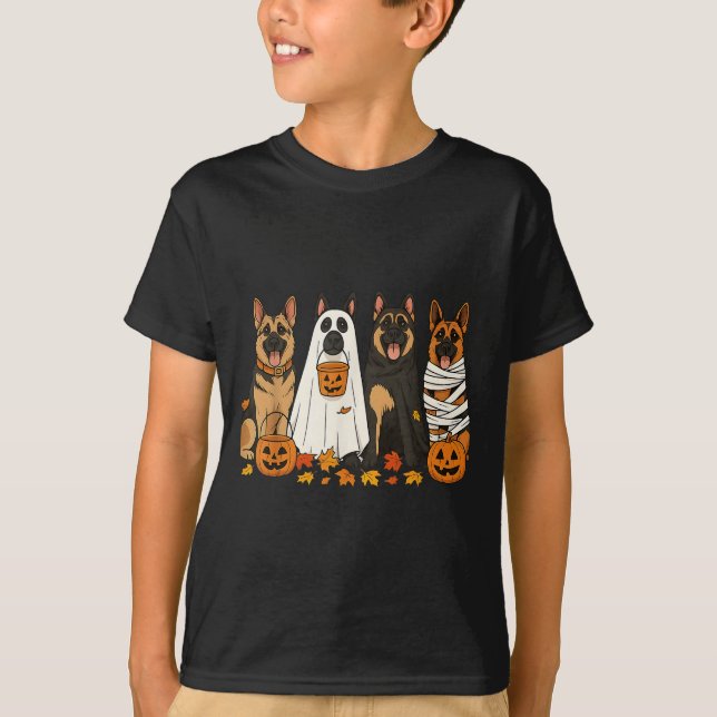 Funny German Shepherd Dogs Dressed As Ghost Soky H T-Shirt (Front)