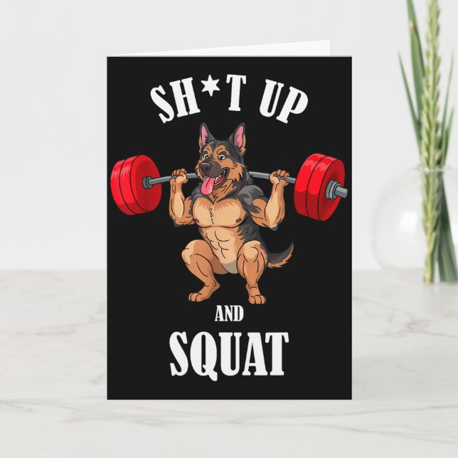 Funny German Shepherd Fitness Squating Workout Wei Card (Front)