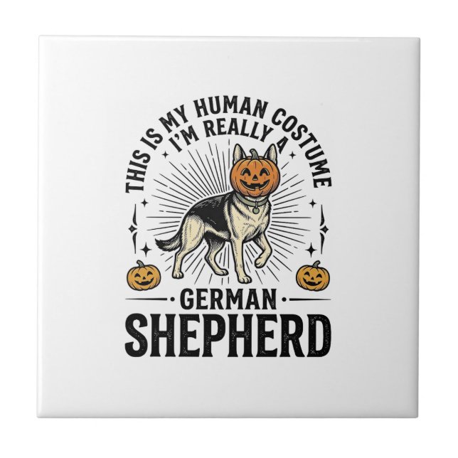 Funny German Shepherd Halloween Costume Dog Design Ceramic Tile (Front)