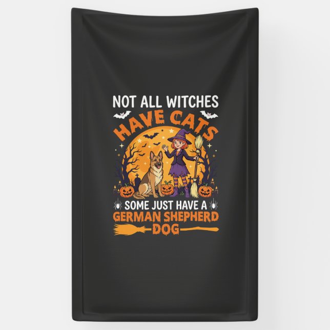 Funny German Shepherd Halloween Witch Dog Banner (Vertical)