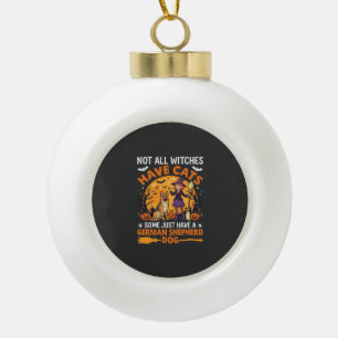 Funny German Shepherd Halloween Witch Dog Ceramic Ball Christmas Ornament