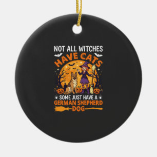 Funny German Shepherd Halloween Witch Dog Ceramic Ornament