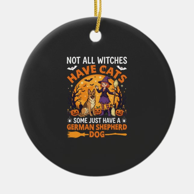Funny German Shepherd Halloween Witch Dog Ceramic Ornament (Front)