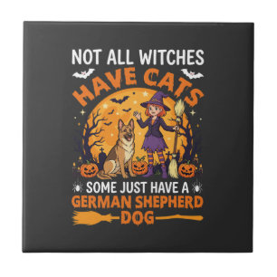 Funny German Shepherd Halloween Witch Dog Ceramic Tile