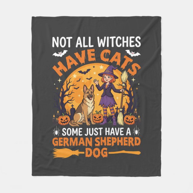 Funny German Shepherd Halloween Witch Dog Fleece Blanket (Front)